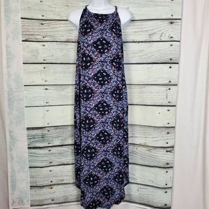 Maurices 24/7 Women’s Navy Floral Print Halter Maxi Dress Size Medium